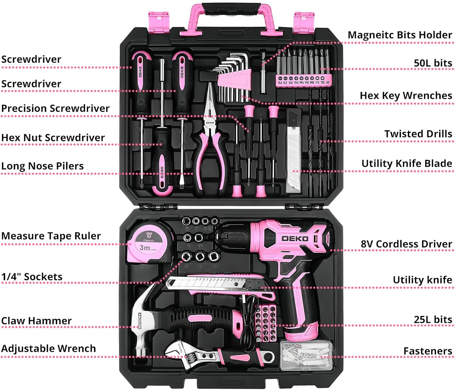 126 Pcs Pink Cordless Drill Se - Power Tools Pink recension och pris