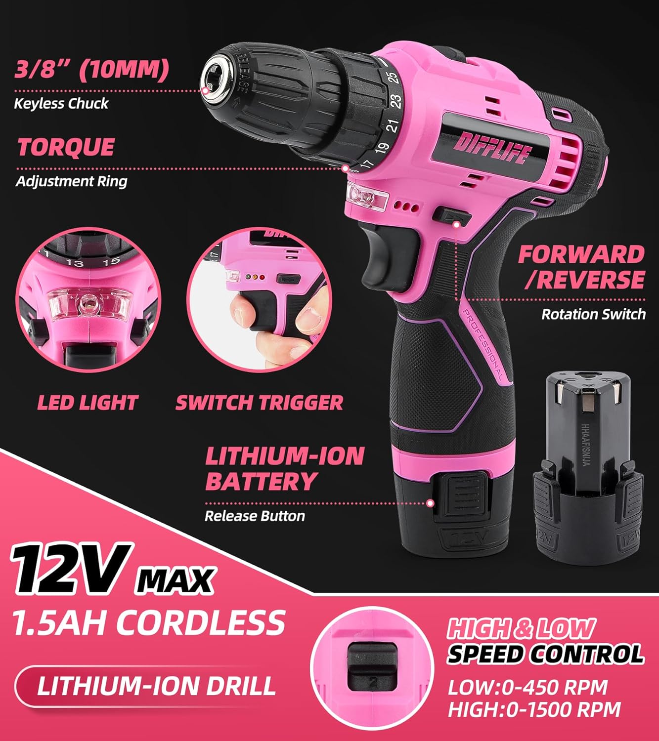 147 Piece Pink Power Drill Dri - Power Tools Pink recension och pris